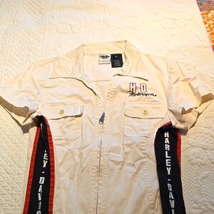 Ladies zipper front creadies Harley-Davidson cream color  shirt sz xl